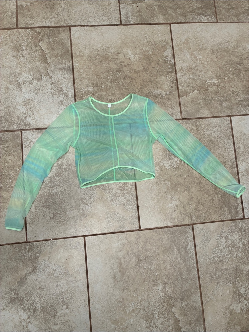 Fabletics Neon Mint Sheer Mesh Long-Sleeve Crop Top